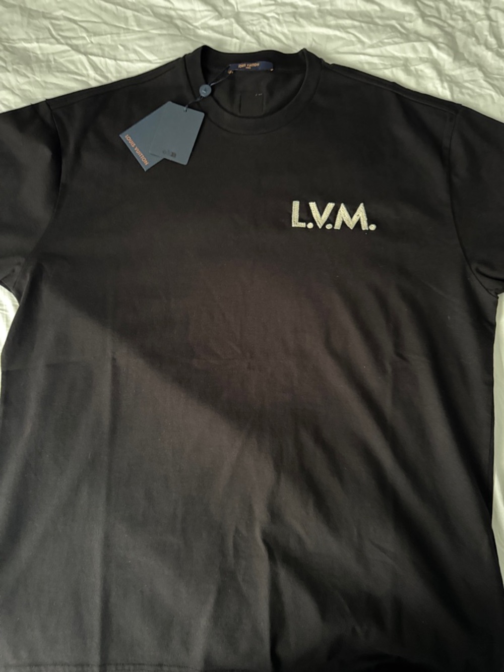 Black Tee with Cream L.V.M. Embroidery